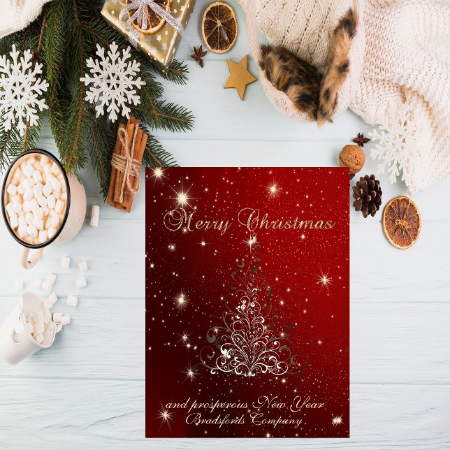Elegant Trendy Red , Christmas  Tree,Corporate Holiday Card (Creator Uploaded)