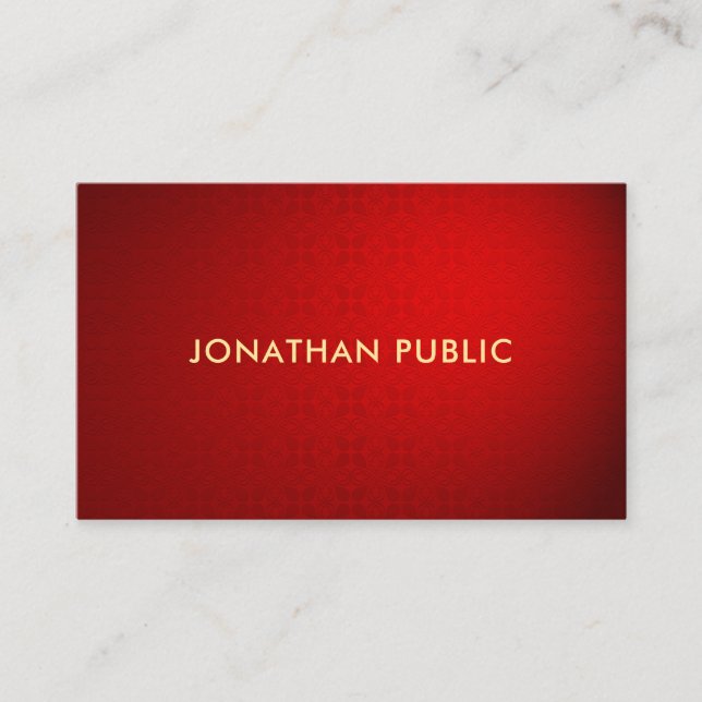 Elegant Trendy Red Damask Gold Text Professional Business Card (Front)