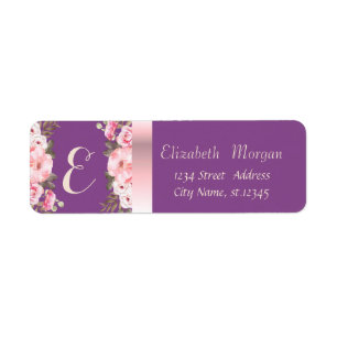 Elegant Trendy Romantic,Violet Watercolor Flowers Return Address Label