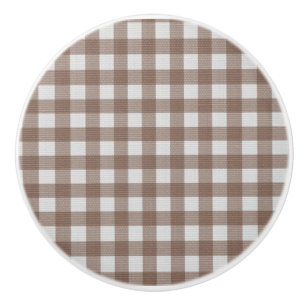 Elegant trendy rustic tartan plaid brown and white ceramic knob