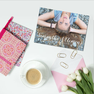 Elegant Trendy Script Photo Graduation Card