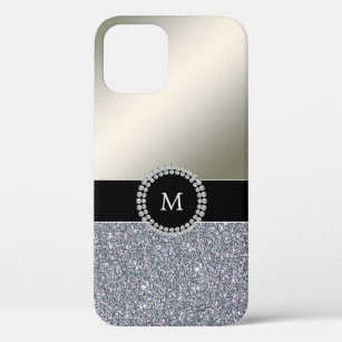 Elegant trendy silver diamond monogrammed iPhone 12 pro case