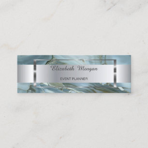 Elegant Trendy Silver Stripe  Frame, Marble Mini Business Card