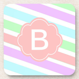 Elegant, trendy soft pastel colours, monogram coaster
