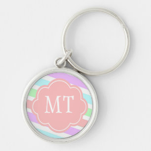 Elegant, trendy soft pastel colours, monogram key ring