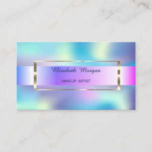 Elegant Trendy Stripe Gold Frame Holographic Business Card