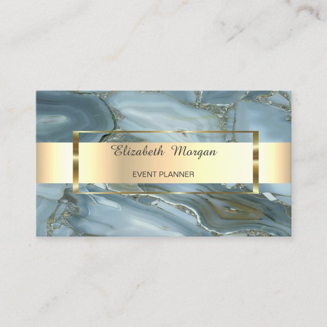 Elegant Trendy Stripe Gold Frame, Marble Business Card (Front)