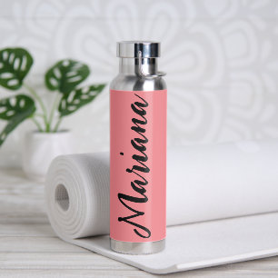 elegant trendy stylish pink black personalised water bottle