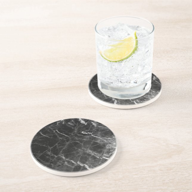 Elegant Trendy Template Black Marble Design Round Coaster (Side)