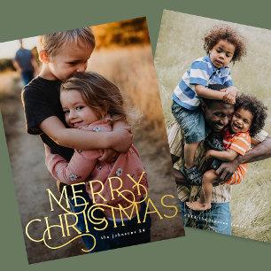 Elegant Trendy Typography MERRY CHRISTMAS Photo Foil Holiday Card
