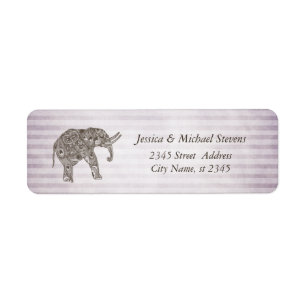 Elegant trendy vintage narrow stripes elephant return address label