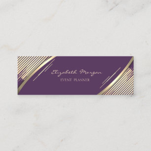 Elegant Trendy, Violet, Faux Gold Stripes Mini Business Card