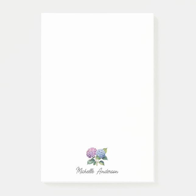 Elegant Trendy Watercolor Hydrangea Floral Post-it Notes (Front)