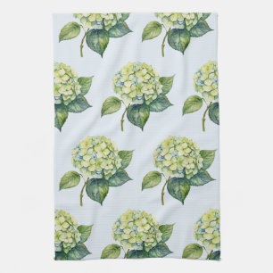 Elegant Trendy Watercolor Hydrangea Floral  Tea Towel