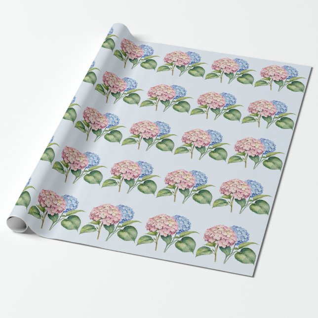 Elegant Trendy Watercolor Hydrangea Floral  Wrapping Paper (Unrolled)