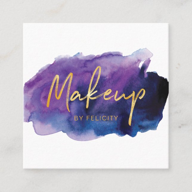 Elegant Trendy Watercolor Wash Makeup Artist Square Business Card (Front)