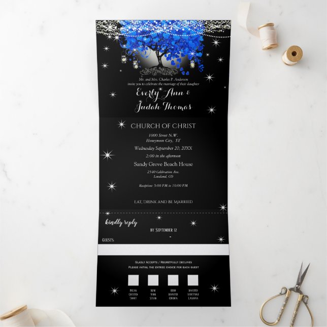 Elegant Tri-Fold Heart Leaf Wedding Includes RSVP Invitation (Inside)