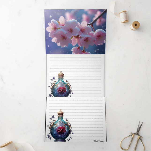 Elegant Tri-Fold Wedding Invitation - Pink Cherry  (Inside)