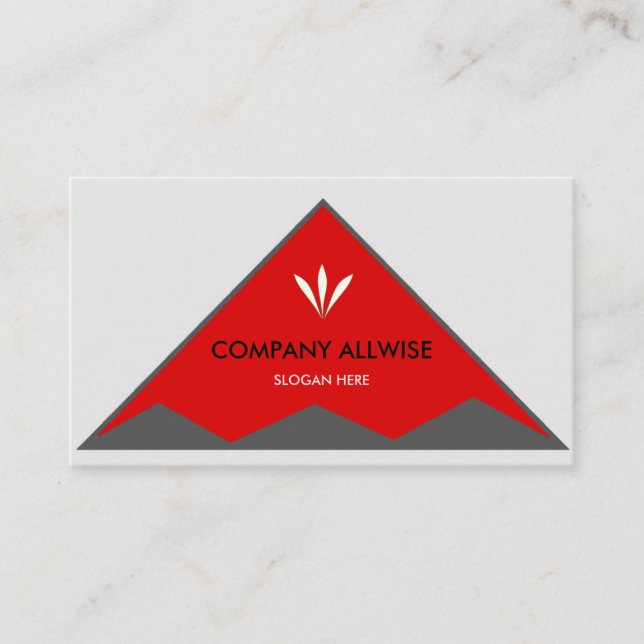 Elegant Triangles in Silver Grey & Red Business Card (Front)