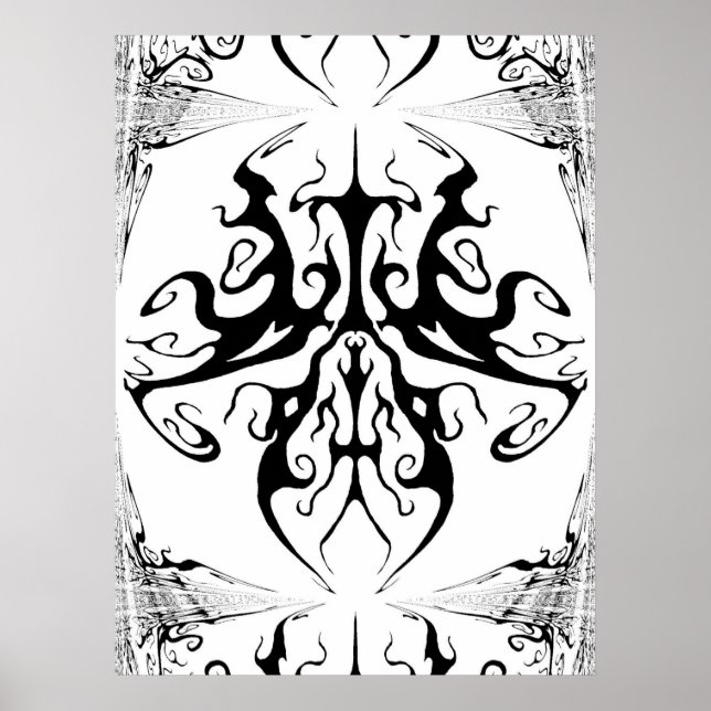 Elegant Tribal Tattoo Design - black and white Poster (Front)