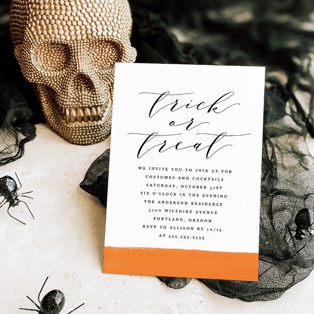 Elegant Trick or Treat Script Halloween Party Invitation (Creator Uploaded)