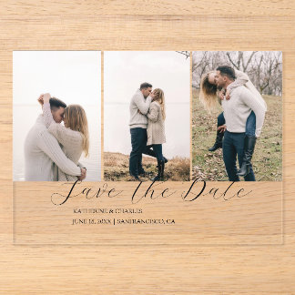 Elegant Trio | Multi Photo Save the date Acrylic Invitations