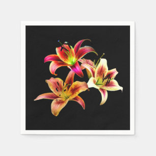 Elegant Trio of Yellow Pink Daylilies Floral Napkin
