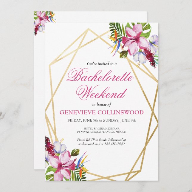 Elegant Tropical Bachelorette Weekend Itinerary Invitation (Front/Back)