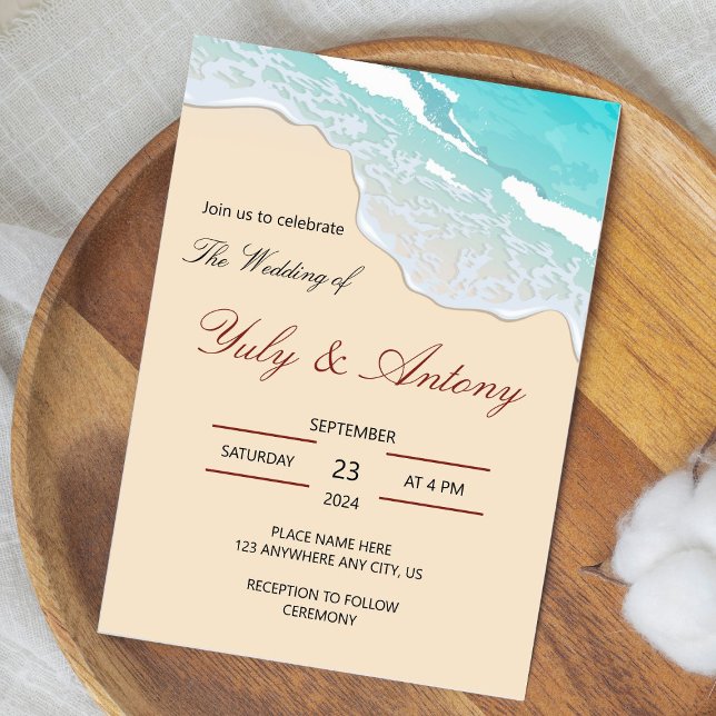 Elegant Tropical Beach Ocean Waves  Invitation (Wedding beach invitation)