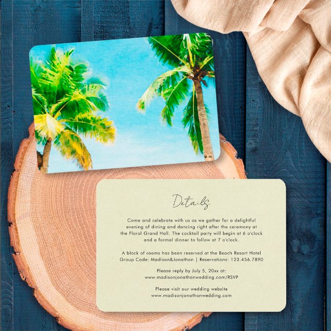 Elegant Tropical Beach Palm Tree Wedding Details Enclosure Card (Creator Uploaded)