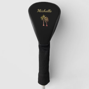 Elegant Tropical Beach Palm Trees Black Golf Head Cover