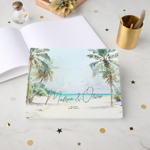 Elegant Tropical Beach Palm Trees Wedding Guest Book