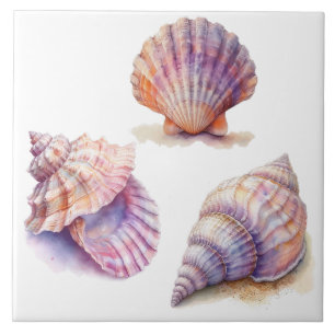 Elegant Tropical Beach Seashells Pearls Nautical Ceramic Tile