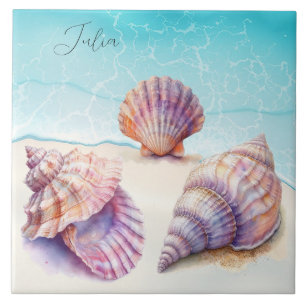 Elegant Tropical Beach Seashells Pearls Nautical Ceramic Tile