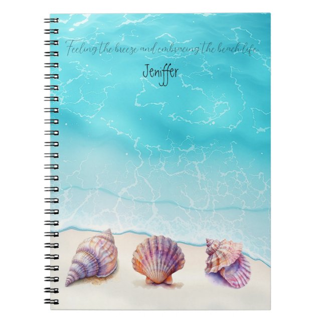 Elegant Tropical Beach  Seashells Pearls Nautical  Notebook (Front)