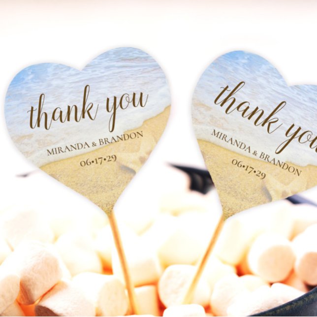 Elegant Tropical Beach Starfish Wedding Thank You Heart Sticker (Creator Uploaded)