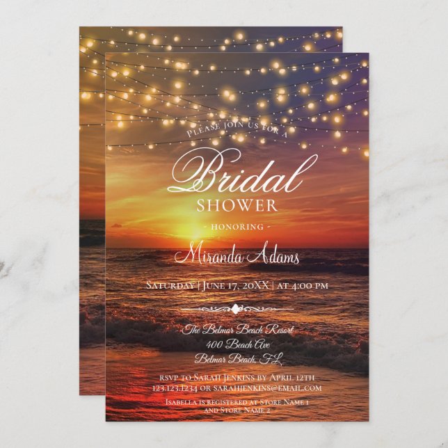 Elegant Tropical Beach String Lights Bridal Shower Invitation (Front/Back)