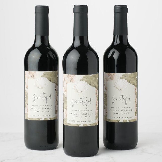 Elegant Tropical Beach Thank You Wedding  Wine Label (Bottles)