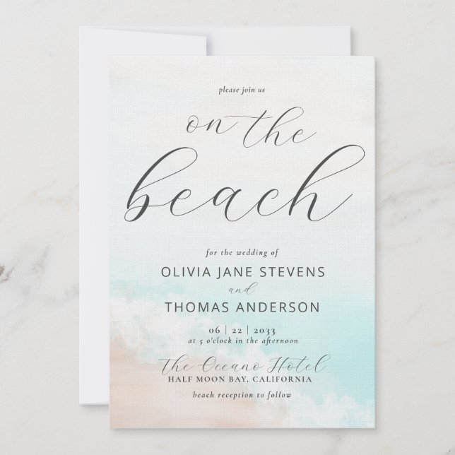 Elegant Tropical Beach Waves All in One Wedding Invitation (Front)