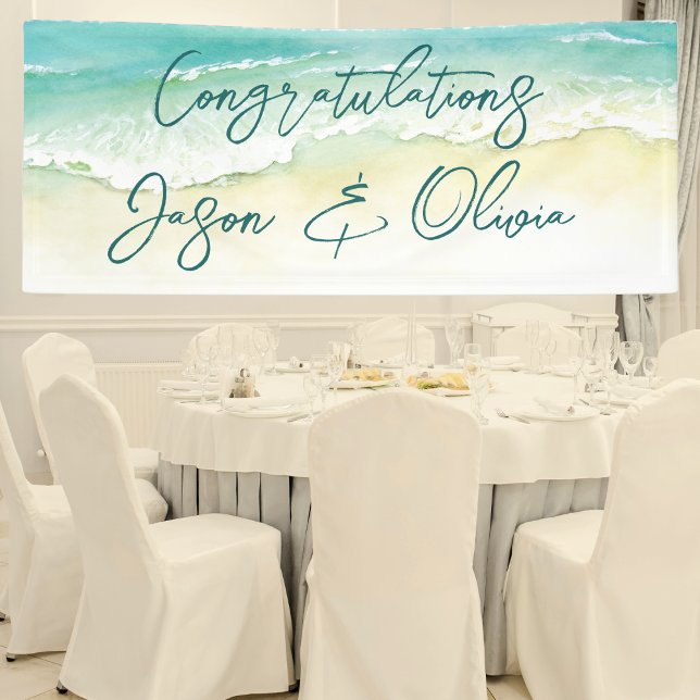 Elegant Tropical Beach Wedding Congratulations Banner (Wedding Congratulations Banner Beach Themed)