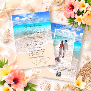 Elegant Tropical Beach Wedding QR Code All in One Invitation