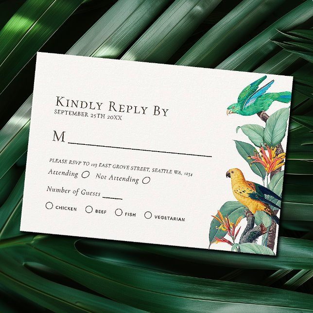 Elegant Tropical Bird Wedding RSVP Enclosure Card (Creator Uploaded)