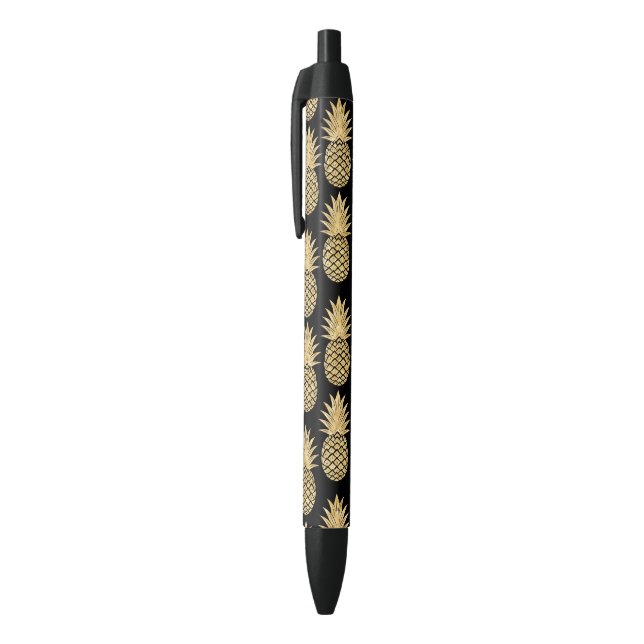 Elegant Tropical Black and Gold Pineapple Pattern Ink Pen (Top (Vertical))