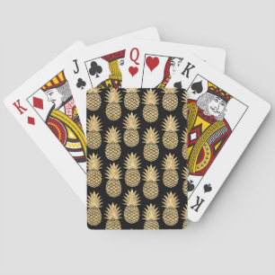 Elegant Tropical Black and Gold Pineapple Pattern Playing Cards