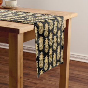 Elegant Tropical Black and Gold Pineapple Pattern Short Table Runner