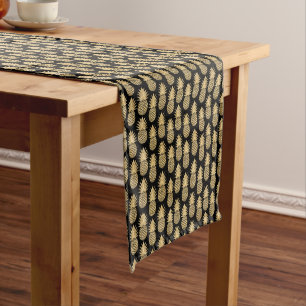 Elegant Tropical Black and Gold Pineapple Pattern Short Table Runner