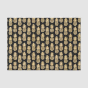 Elegant Tropical Black and Gold Pineapple Pattern Tissue Paper
