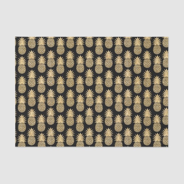 Elegant Tropical Black and Gold Pineapple Pattern Tissue Paper (Front)