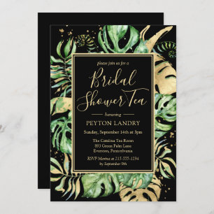 Elegant Tropical Black & Gold Bridal Shower Tea In Invitation