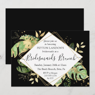 Elegant Tropical Black & Gold Bridesmaids Brunch Invitation